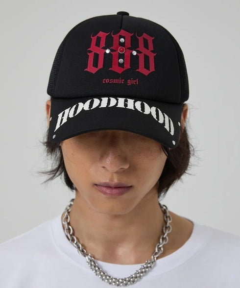 HOODHOOD(フッドフッド)/スタッズ メッシュ トラッカーキャップ 帽子/888 Mesh Trucker Cap | AT5253036 | ブラック