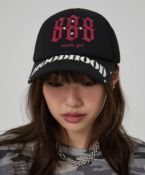 HOODHOOD(フッドフッド)/スタッズ メッシュ トラッカーキャップ 帽子/888 Mesh Trucker Cap | AT5253036 | ブラック