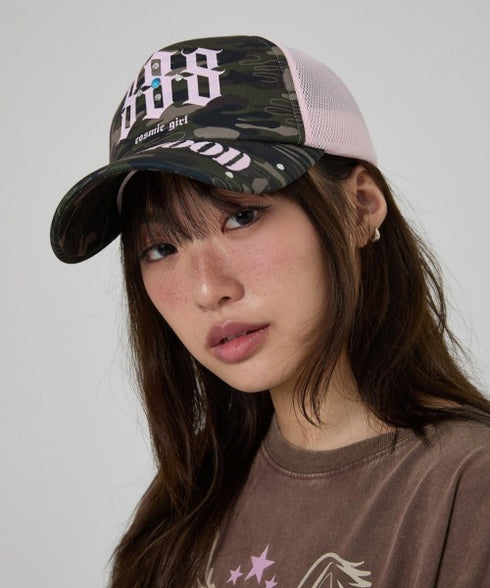 HOODHOOD(フッドフッド)/スタッズ メッシュ トラッカーキャップ 帽子/888 Mesh Trucker Cap | AT5253036 | グリーン系カモフラージュ