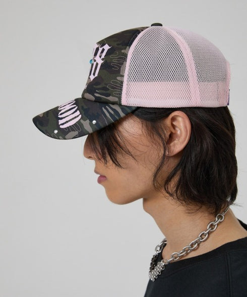 HOODHOOD(フッドフッド)/スタッズ メッシュ トラッカーキャップ 帽子/888 Mesh Trucker Cap | AT5253036 | グリーン系カモフラージュ