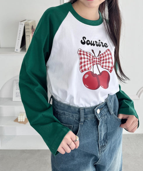 チェリーリボンラグランTシャツ | SL2256056 | グリーン