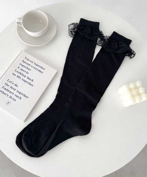 フリルレースハイソックス | LO6256029 | ブラック