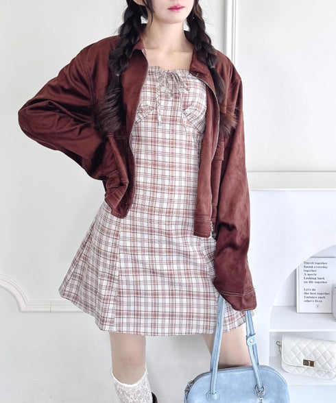 チェックフリルリボンワンピース | LO2253012 | ブラウン