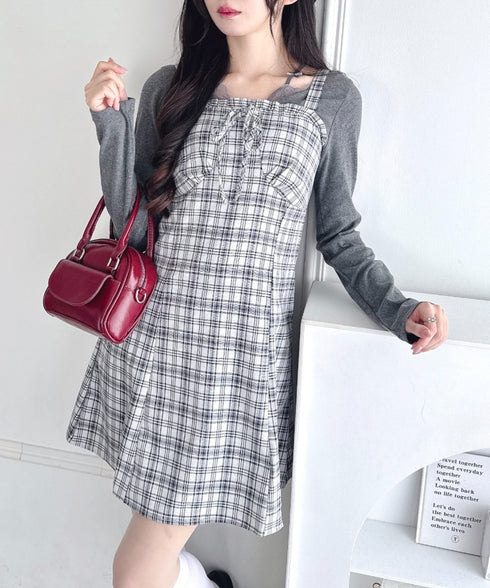 チェックフリルリボンワンピース | LO2253012 | ブラック