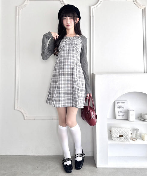 チェックフリルリボンワンピース | LO2253012 | ブラック