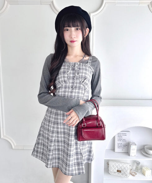 チェックフリルリボンワンピース | LO2253012 | ブラック