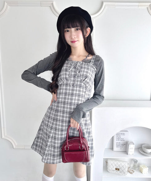 チェックフリルリボンワンピース | LO2253012 | ブラック