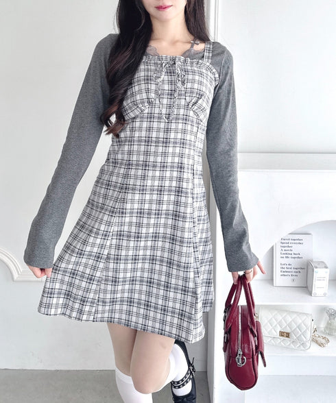 チェックフリルリボンワンピース | LO2253012 | ブラック