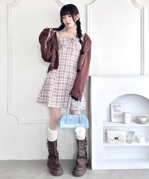 チェックフリルリボンワンピース | LO2253012 | ブラウン