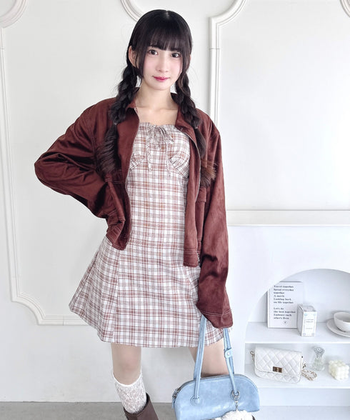 チェックフリルリボンワンピース | LO2253012 | ブラウン