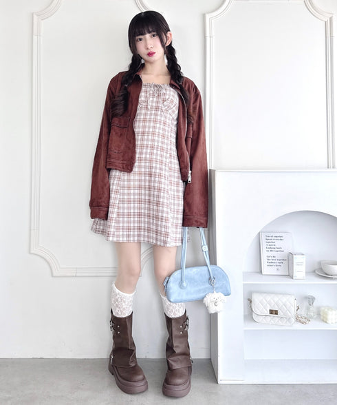 チェックフリルリボンワンピース | LO2253012 | ブラウン