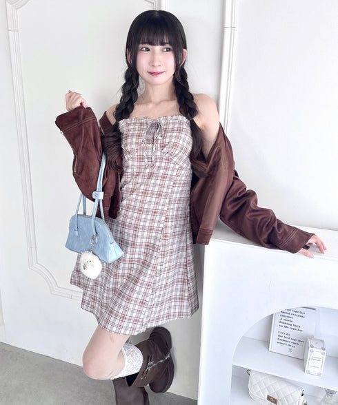 チェックフリルリボンワンピース | LO2253012 | ブラウン