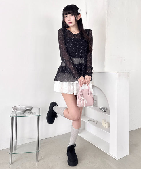 裾フリルドットティアードトップス | LO2253010 | ブラック