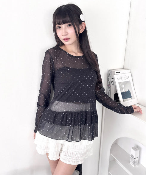 裾フリルドットティアードトップス | LO2253010 | ブラック