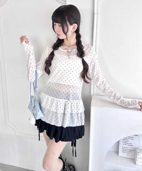 裾フリルドットティアードトップス | LO2253010 | ホワイト