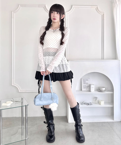 裾フリルドットティアードトップス | LO2253010 | ホワイト