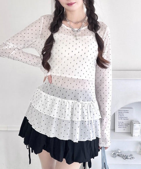 裾フリルドットティアードトップス | LO2253010 | ホワイト