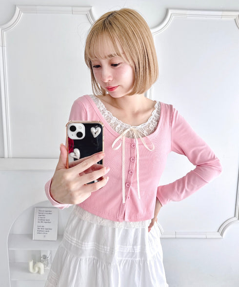 レースリボンレイヤードトップス | LO2253013 | ピンク