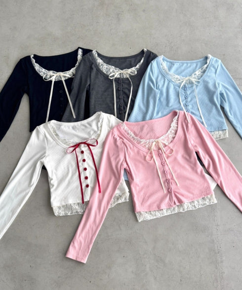 レースリボンレイヤードトップス | LO2253013 | ホワイト