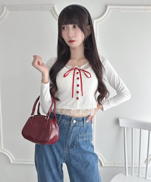 レースリボンレイヤードトップス | LO2253013 | ホワイト