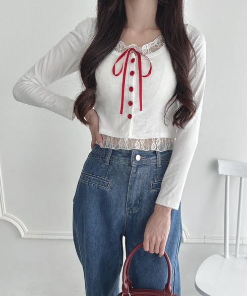 レースリボンレイヤードトップス | LO2253013 | ホワイト