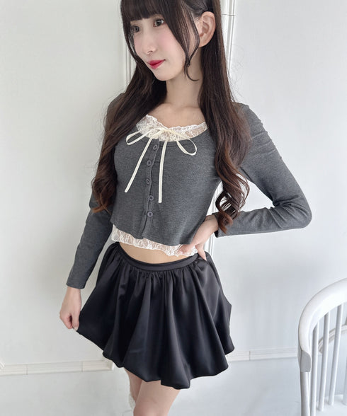 レースリボンレイヤードトップス | LO2253013 | グレー