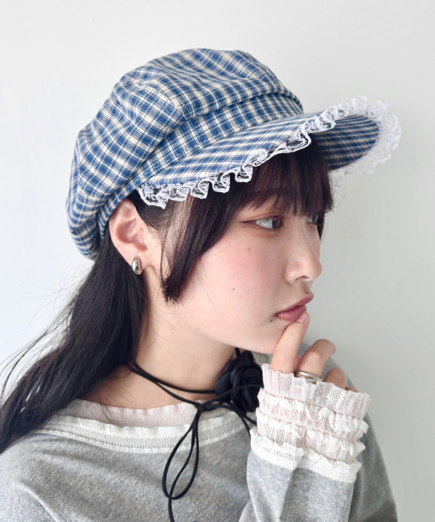 AMBERGLEAM／ウールアップルキャスケット（チェック） AMBERGLEAM／ウールアップルキャスケット（チェック） 帽子