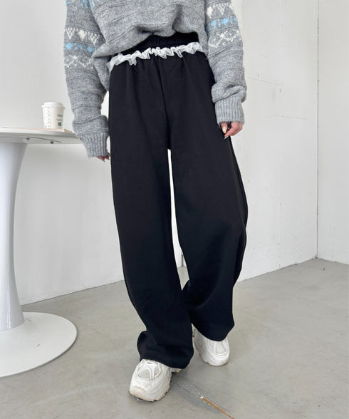 ウエストチュールレーススウェットパンツ | SL2256076 | ブラック