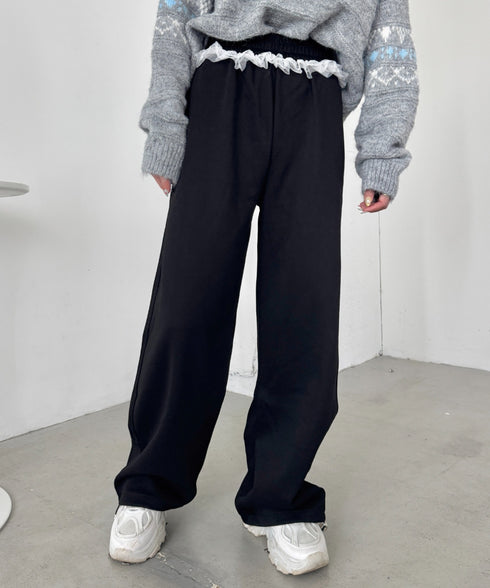 ウエストチュールレーススウェットパンツ | SL2256076 | ブラック