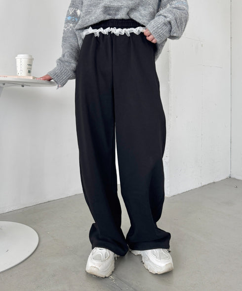 ウエストチュールレーススウェットパンツ | SL2256076 | ブラック