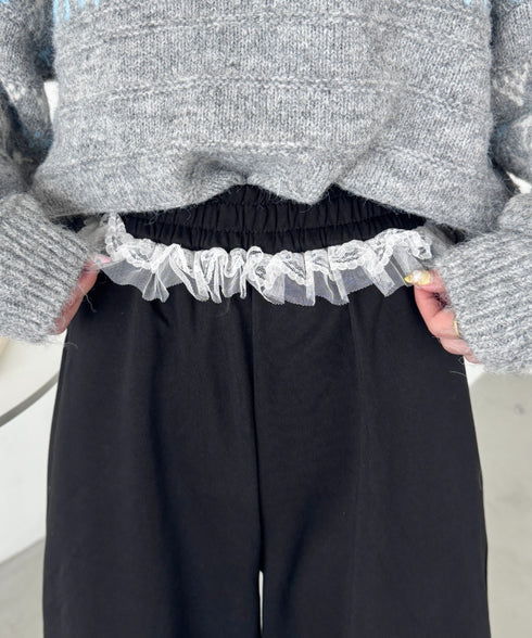 ウエストチュールレーススウェットパンツ | SL2256076 | ブラック