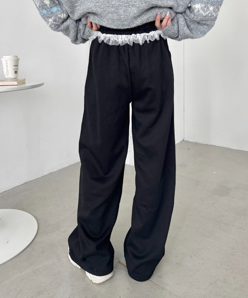 ウエストチュールレーススウェットパンツ | SL2256076 | ブラック