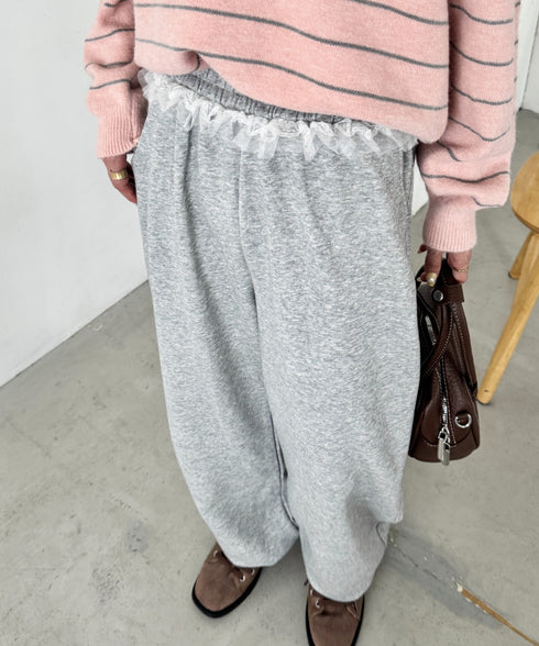 ウエストチュールレーススウェットパンツ | SL2256076 | グレー