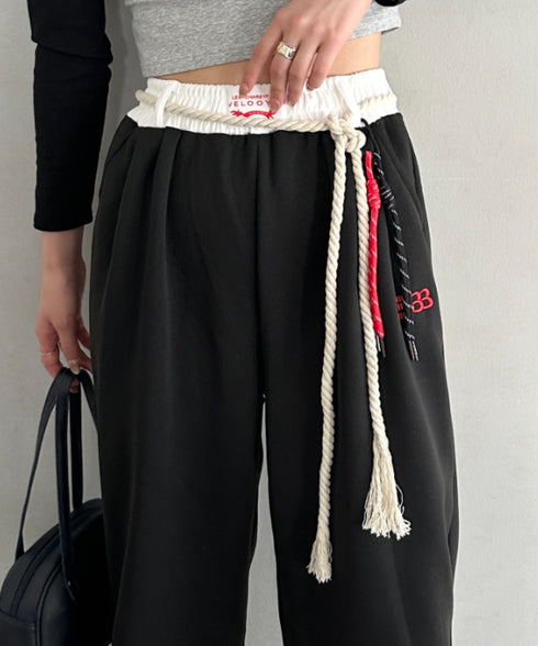 チャーム付きウエスト配色スウェットパンツ | MD2253031 | ブラック