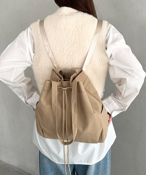 【A4収納可能】軽量ナイロン2way巾着バッグ トートバッグ リュック | MD1253036 | ベージュ