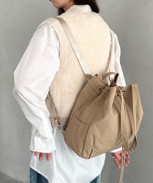 【A4収納可能】軽量ナイロン2way巾着バッグ トートバッグ リュック | MD1253036 | ベージュ