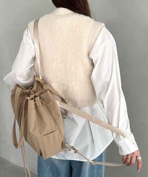 【A4収納可能】軽量ナイロン2way巾着バッグ トートバッグ リュック | MD1253036 | ベージュ