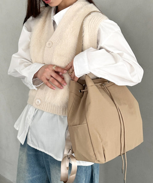 【A4収納可能】軽量ナイロン2way巾着バッグ トートバッグ リュック | MD1253036 | ベージュ