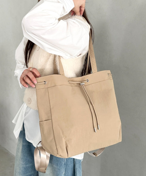 【A4収納可能】軽量ナイロン2way巾着バッグ トートバッグ リュック | MD1253036 | ベージュ