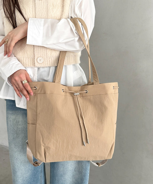 【A4収納可能】軽量ナイロン2way巾着バッグ トートバッグ リュック | MD1253036 | ベージュ