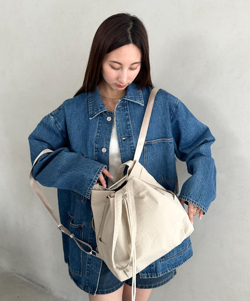 【A4収納可能】軽量ナイロン2way巾着バッグ トートバッグ リュック | MD1253036 | アイボリー