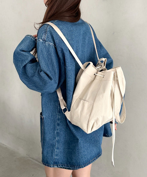 【A4収納可能】軽量ナイロン2way巾着バッグ トートバッグ リュック | MD1253036 | アイボリー