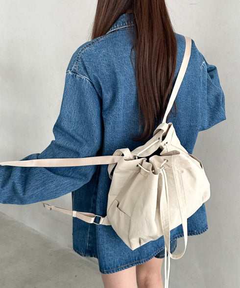 【A4収納可能】軽量ナイロン2way巾着バッグ トートバッグ リュック | MD1253036 | アイボリー