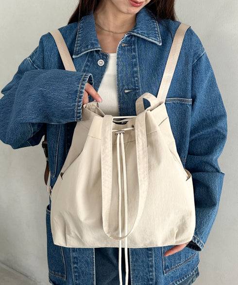 【A4収納可能】軽量ナイロン2way巾着バッグ トートバッグ リュック | MD1253036 | アイボリー