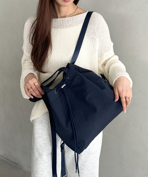 【A4収納可能】軽量ナイロン2way巾着バッグ トートバッグ リュック | MD1253036 | ネイビー