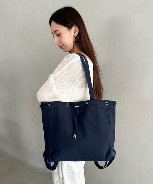 【A4収納可能】軽量ナイロン2way巾着バッグ トートバッグ リュック | MD1253036 | ネイビー