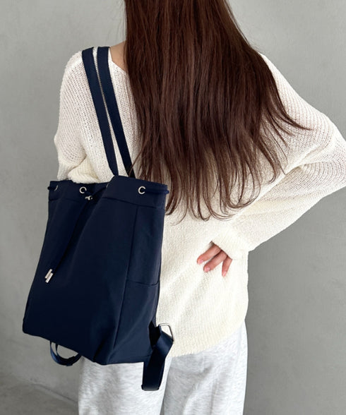【A4収納可能】軽量ナイロン2way巾着バッグ トートバッグ リュック | MD1253036 | ネイビー