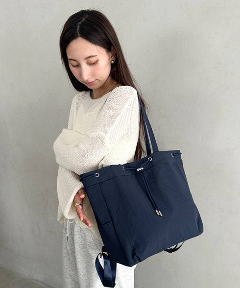 【A4収納可能】軽量ナイロン2way巾着バッグ トートバッグ リュック | MD1253036 | ネイビー