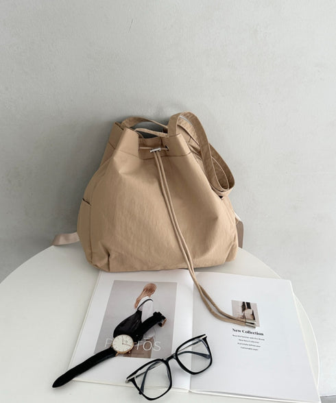 【A4収納可能】軽量ナイロン2way巾着バッグ トートバッグ リュック | MD1253036 | ベージュ