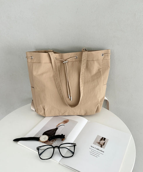 【A4収納可能】軽量ナイロン2way巾着バッグ トートバッグ リュック | MD1253036 | ベージュ